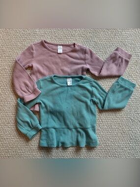 Girls 4T Carter’s - Long-Sleeve Waffle Knit Tops - Teal and Mauve